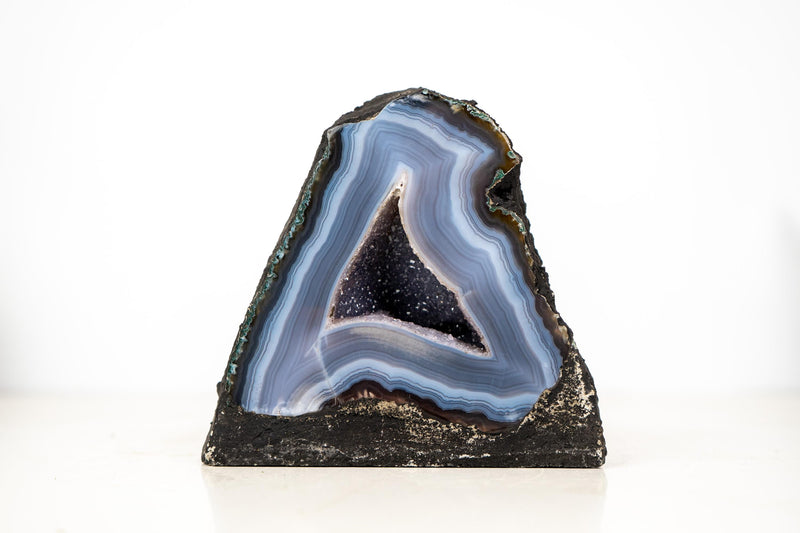 Small Agate Geode with Lace Agate Druzy and Blue Banded Agate - E2D Crystals & Minerals
