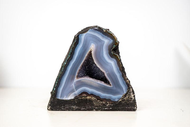Small Agate Geode with Lace Agate Druzy and Blue Banded Agate - E2D Crystals & Minerals