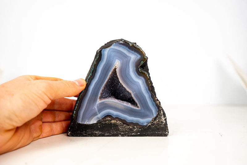 Small Agate Geode with Lace Agate Druzy and Blue Banded Agate - E2D Crystals & Minerals