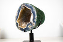 Landscape Agate Geode Portal – Blue Lace Agate with Galaxy Druzy and Cacoxenite Inclusions - E2D Crystals & Minerals