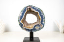 Landscape Agate Geode Portal – Blue Lace Agate with Galaxy Druzy and Cacoxenite Inclusions - E2D Crystals & Minerals