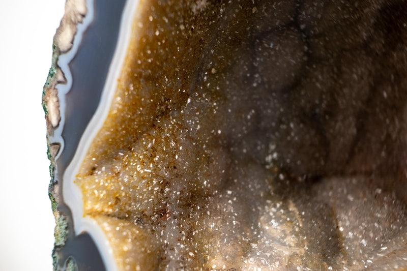 Landscape Agate Geode Portal – Blue Lace Agate with Galaxy Druzy and Cacoxenite Inclusions - E2D Crystals & Minerals
