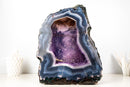 Rare Natural Blue & White Lace Agate Geode – Galaxy Amethyst Cave with Sparkling Violet Druzy - E2D Crystals & Minerals