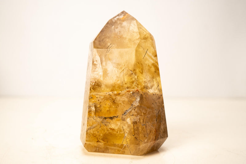 Golden Orange Citrine Obelisk with Rare Graphite Rutile Inclusions - E2D Crystals & Minerals