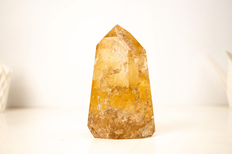 Golden Orange Citrine Obelisk with Rare Graphite Rutile Inclusions - E2D Crystals & Minerals