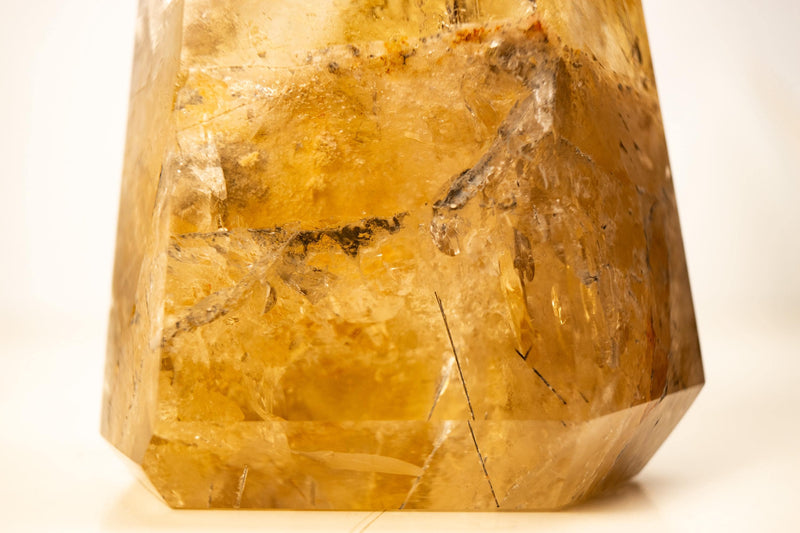 Golden Orange Citrine Obelisk with Rare Graphite Rutile Inclusions - E2D Crystals & Minerals