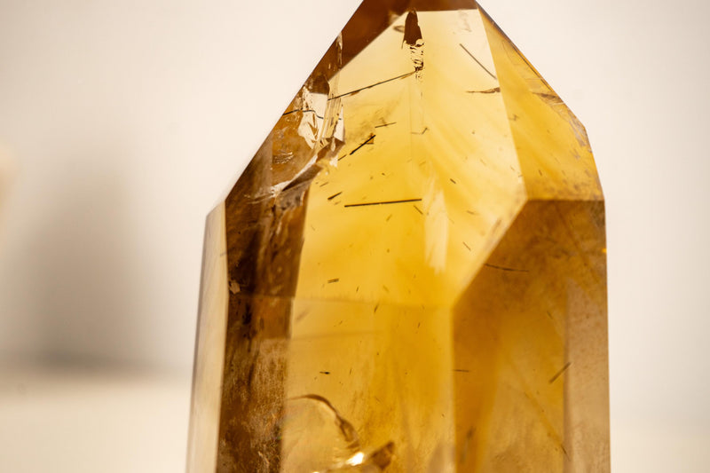 Natural Golden Orange Citrine Obelisk Tower with Graphite Rutile Inclusions - E2D Crystals & Minerals