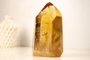 Natural Golden Orange Citrine Obelisk Tower with Graphite Rutile Inclusions - E2D Crystals & Minerals
