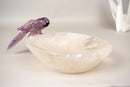 Hand - Carved Couple of Amethyst Crystal Parrots on a Clear Quartz Bowl - E2D Crystals & Minerals
