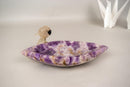 Hand - Carved Crystal Parrot on a Chevron Amethyst Crystal Bowl - E2D Crystals & Minerals