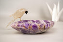 Hand - Carved Crystal Parrot on a Chevron Amethyst Crystal Bowl - E2D Crystals & Minerals