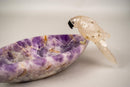 Hand - Carved Crystal Parrot on a Chevron Amethyst Crystal Bowl - E2D Crystals & Minerals