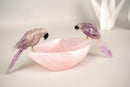Hand - Carved Amethyst Crystal Parrots on Rose Quartz Bowl - E2D Crystals & Minerals