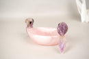 Hand - Carved Amethyst Crystal Parrots on Rose Quartz Bowl - E2D Crystals & Minerals
