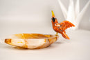 Hand - Carved Red Quartz Cockatoo on a Hematite Golden Healer Crystal Bowl - E2D Crystals & Minerals