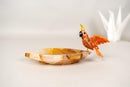 Hand - Carved Red Quartz Cockatoo on a Hematite Golden Healer Crystal Bowl - E2D Crystals & Minerals