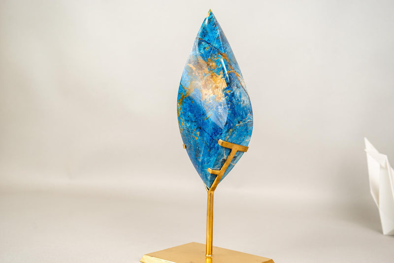Hand - Carved Royal Blue Crystal Flame from Rare Blue Rhodonite Quartz - E2D Crystals & Minerals
