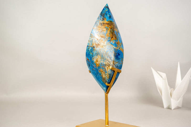 Hand - Carved Royal Blue Crystal Flame from Rare Blue Rhodonite Quartz - E2D Crystals & Minerals