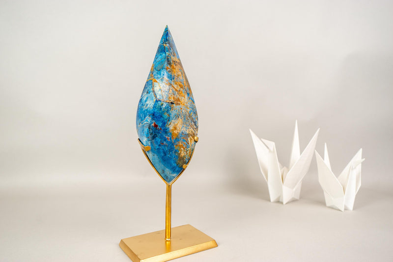 Hand - Carved Royal Blue Crystal Flame from Rare Blue Rhodonite Quartz - E2D Crystals & Minerals