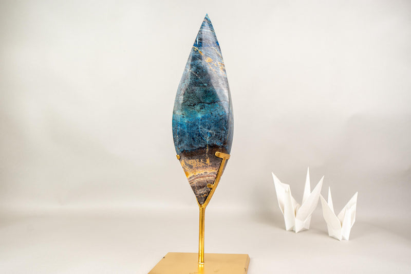 Natural Teal Blue Crystal Flame Sculpture, Rare Blue Rhodonite Quartz - E2D Crystals & Minerals