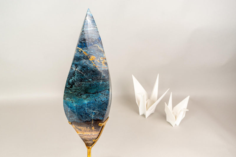 Natural Teal Blue Crystal Flame Sculpture, Rare Blue Rhodonite Quartz - E2D Crystals & Minerals
