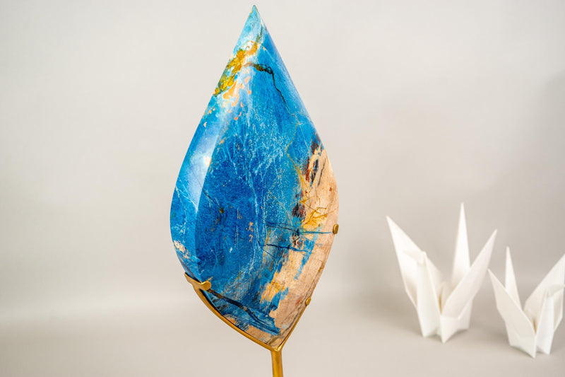 Hand - Carved Blue Rhodonite Crystal Flame - E2D Crystals & Minerals