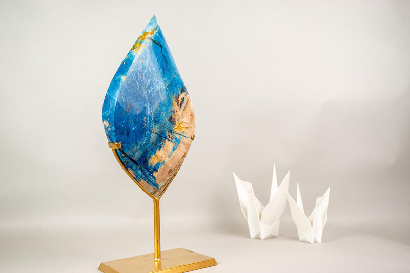 Hand - Carved Blue Rhodonite Crystal Flame - E2D Crystals & Minerals