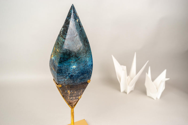 Large 16" Natural Teal Blue Rhodonite Crystal Flame Sculpture - E2D Crystals & Minerals