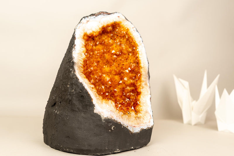 High - Grade Citrine Geode with Intense Orange Druzy - E2D Crystals & Minerals