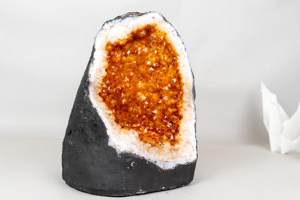 High - Grade Citrine Geode with Intense Orange Druzy - E2D Crystals & Minerals