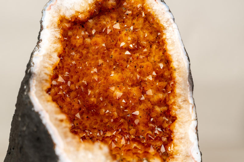 High - Grade Citrine Geode with Intense Orange Druzy - E2D Crystals & Minerals