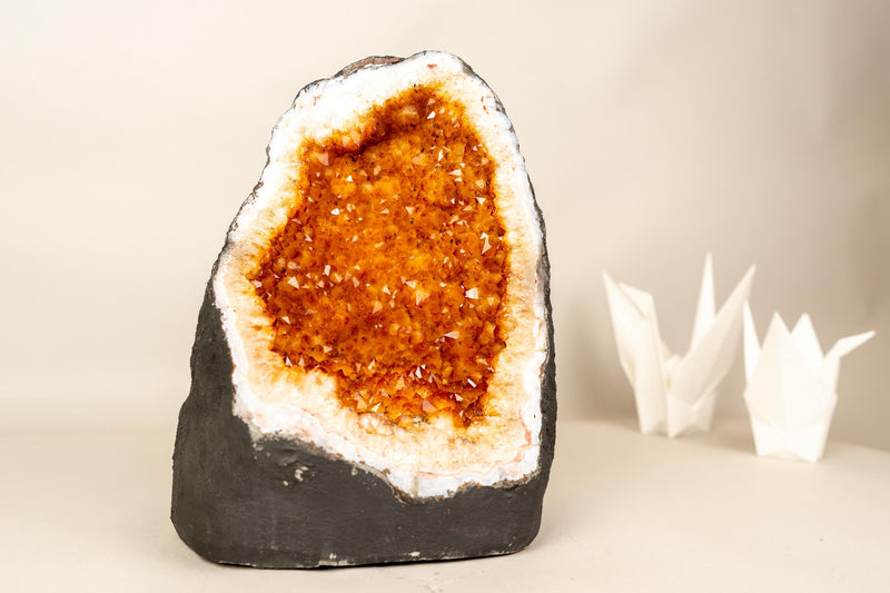 High - Grade Citrine Geode with Intense Orange Druzy - E2D Crystals & Minerals