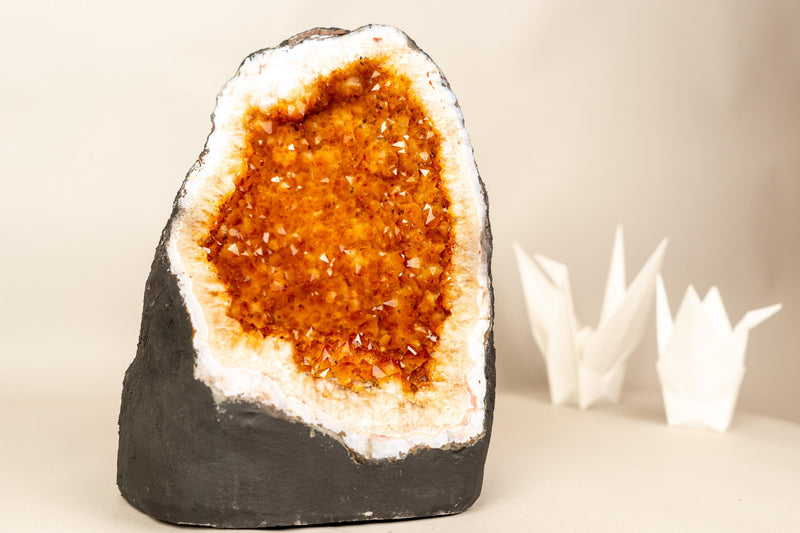 High - Grade Citrine Geode with Intense Orange Druzy - E2D Crystals & Minerals