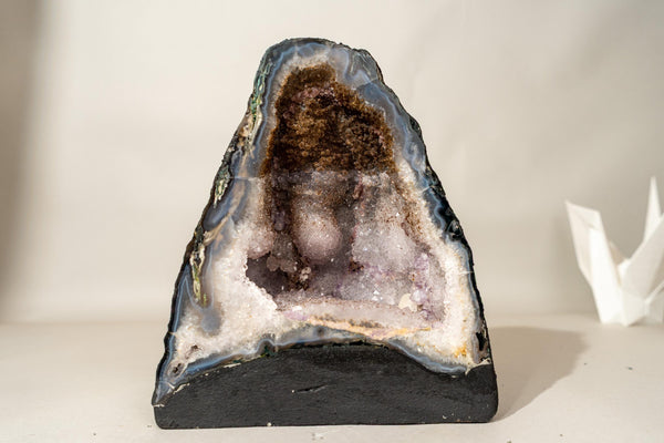 Collector’s Bi - Color Agate Geode with Sparkly Sugar Druzy & Rare White Amethyst - E2D Crystals & Minerals