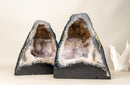 Pair of Rare Bi - Color Agate Geodes with Sparkly Sugar Druzy and White Amethyst - E2D Crystals & Minerals