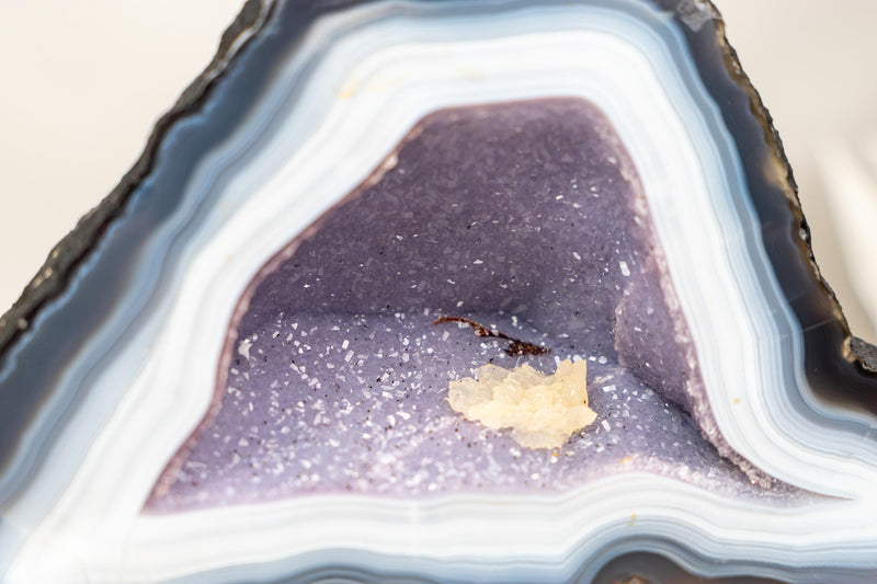 Rare Intact Blue & White Lace Agate Geode with Violet Druzy - E2D Crystals & Minerals
