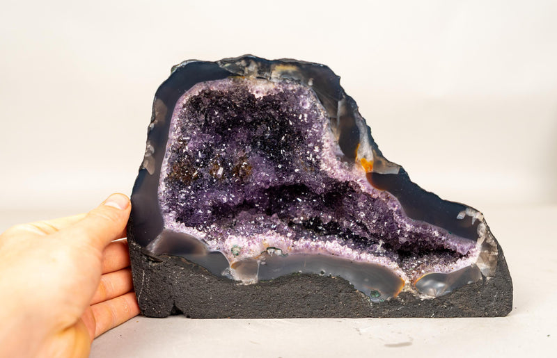 Small Amethyst Geode Cave with Galaxy Druzy and Golden Goethite Inclusions - E2D Crystals & Minerals