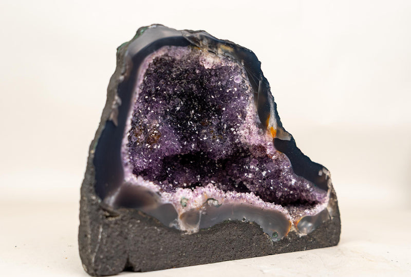 Small Amethyst Geode Cave with Galaxy Druzy and Golden Goethite Inclusions - E2D Crystals & Minerals
