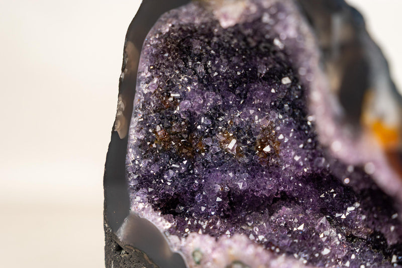 Small Amethyst Geode Cave with Galaxy Druzy and Golden Goethite Inclusions - E2D Crystals & Minerals