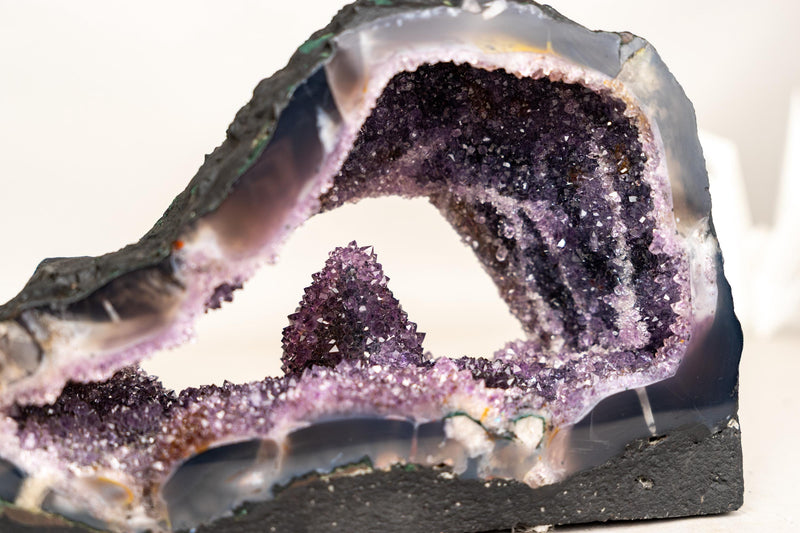 Rare Amethyst Geode with Calcite Crystal Formation Covered in Galaxy Druzy - E2D Crystals & Minerals