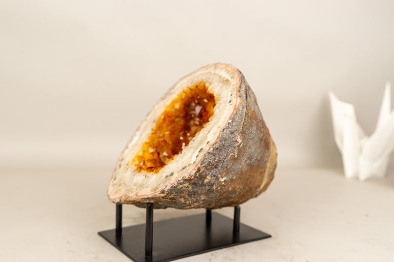 Natural Citrine Geode Cave with Golden - Orange Druzy & Flower Rosettes - E2D Crystals & Minerals
