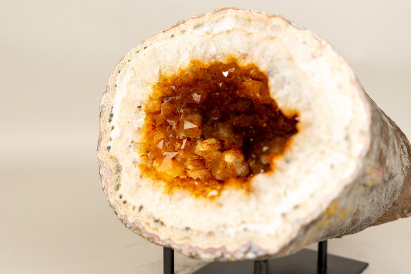 Natural Citrine Geode Cave with Golden - Orange Druzy on Quartz Frame - E2D Crystals & Minerals