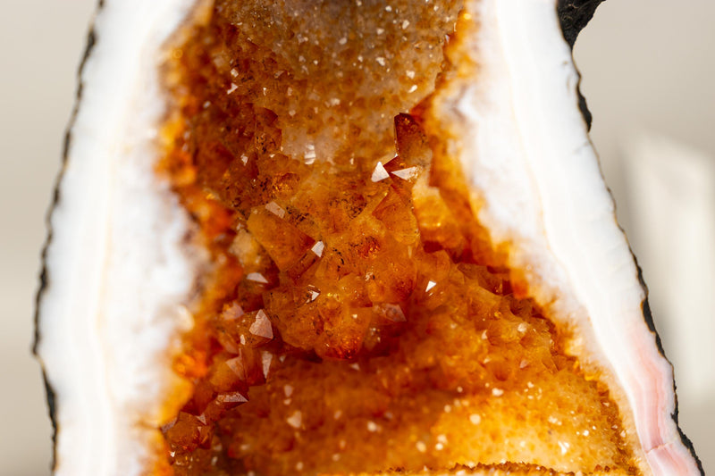 Bookmatched Pair of Citrine Geode Cathedrals with Sparkling Orange Druzy - E2D Crystals & Minerals