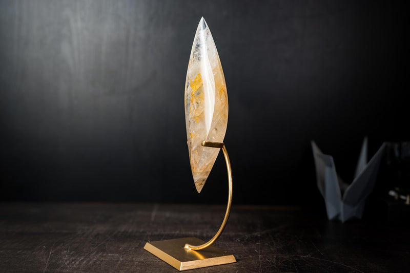 Golden Healer Quartz Flame Sculpture – Delicate Hematoid Crystal - E2D Crystals & Minerals