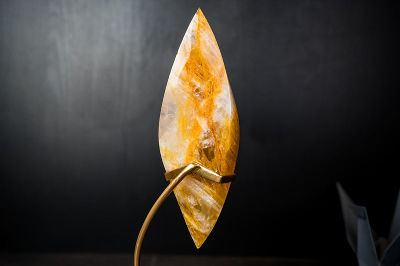 Golden Healer Quartz Crystal Flame – Hand - Carved Hematoid Quartz Sculpture - E2D Crystals & Minerals