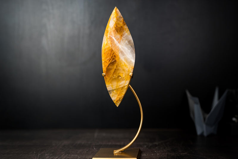 Golden Healer Quartz Crystal Flame – Hand - Carved Hematoid Quartz Sculpture - E2D Crystals & Minerals