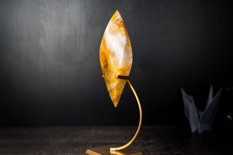 Golden Healer Quartz Crystal Flame – Hand - Carved Hematoid Quartz Sculpture - E2D Crystals & Minerals
