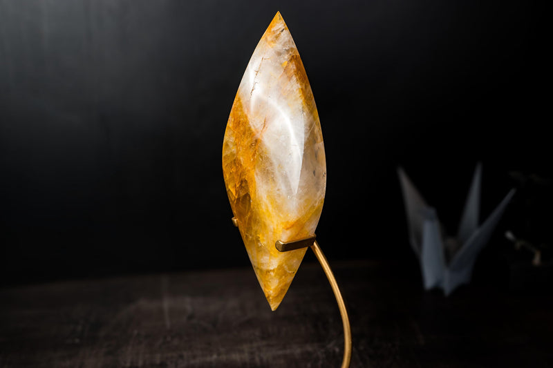 Golden Healer Quartz Crystal Flame – Hand - Carved Hematoid Quartz Sculpture - E2D Crystals & Minerals