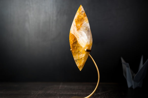 Golden Healer Quartz Crystal Flame – Hand - Carved Hematoid Quartz Sculpture - E2D Crystals & Minerals