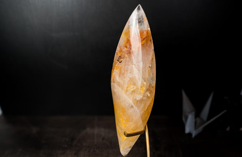 Golden Healer Quartz Flame Sculpture – Delicate Sculptural Hematoid Crystal - E2D Crystals & Minerals